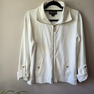 Christine Alexander White Swarovski Crystal Zip-Up Jacket - Size L